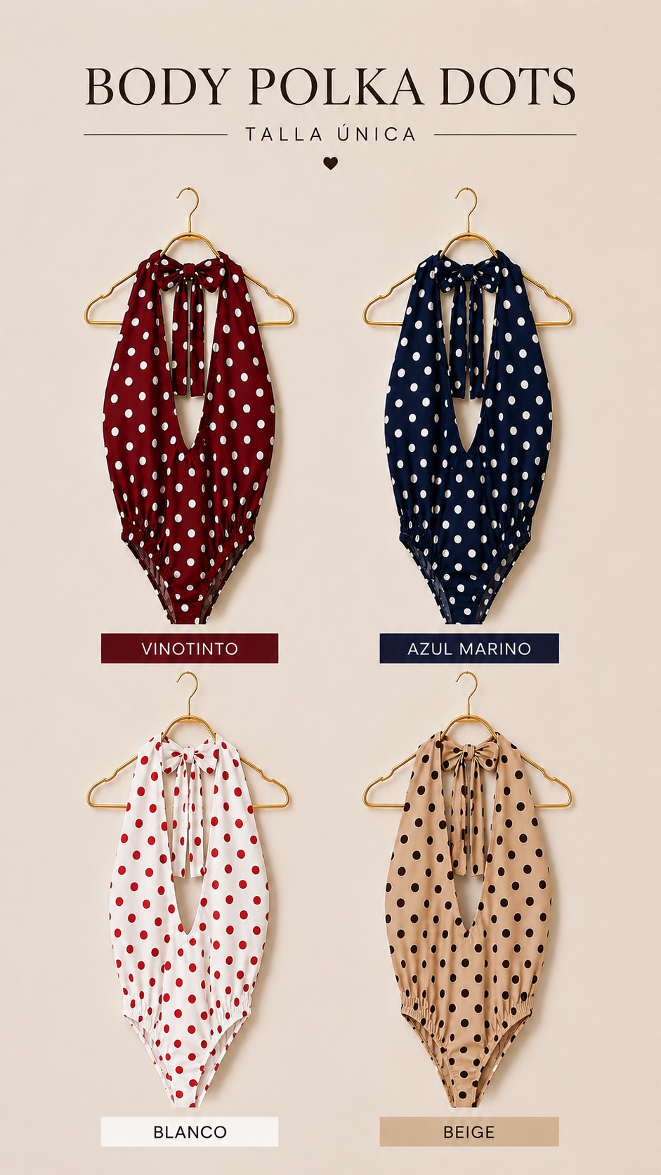 Body Polka Dots Elegance – Escote Halter con Lazo Decorativo