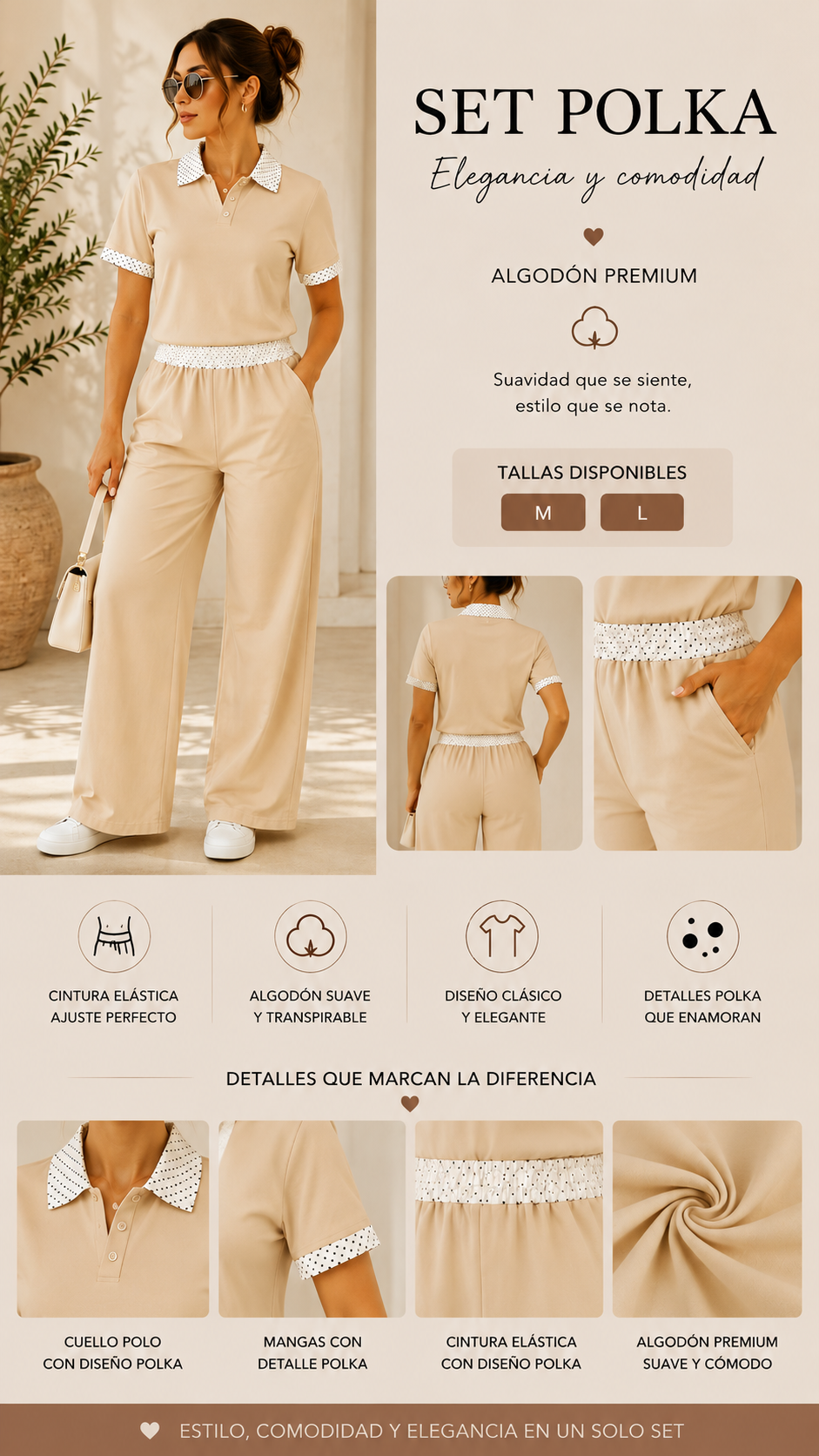 Set Polka Premium Beige – Elegancia y Comodidad