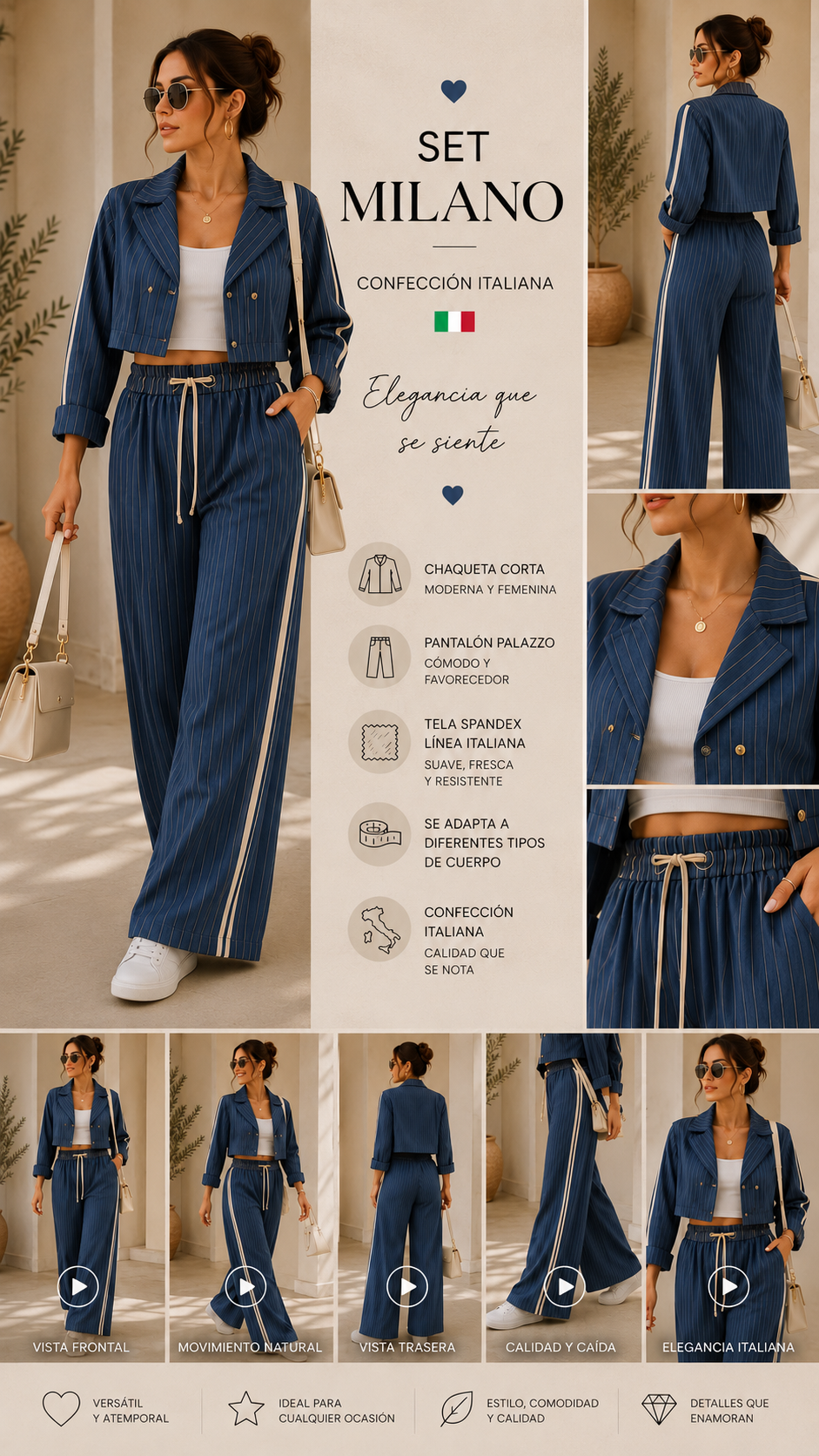🇮🇹 Set Milano Elegance – Chaqueta Corta y Pantalón Palazzo