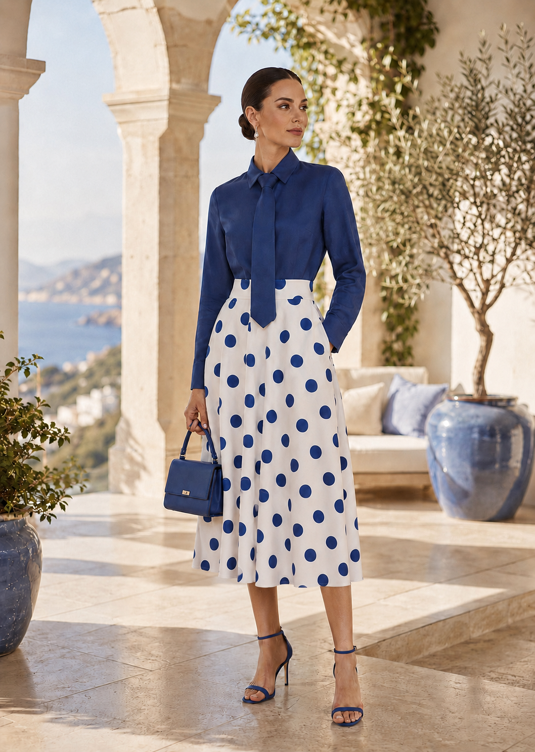 POLKA DOT MIDI SKIRT BLUE