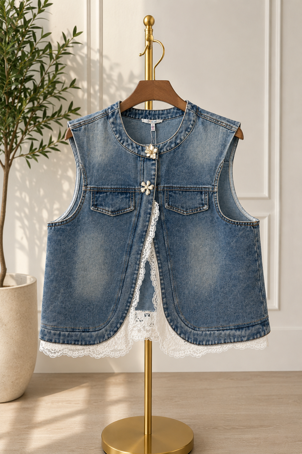 Chaleco jean con encaje