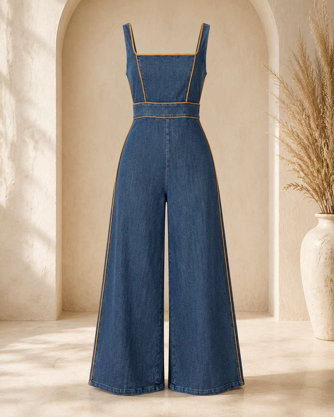 JUMSUIT JEAN CON LÍNEAS MARRON