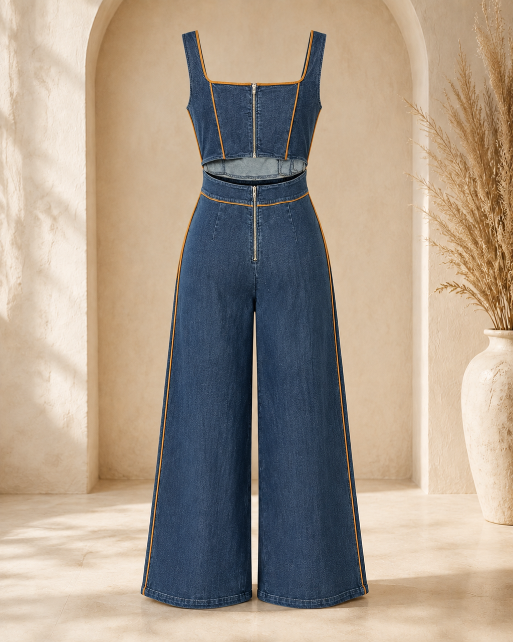 JUMSUIT JEAN CON LÍNEAS MARRON