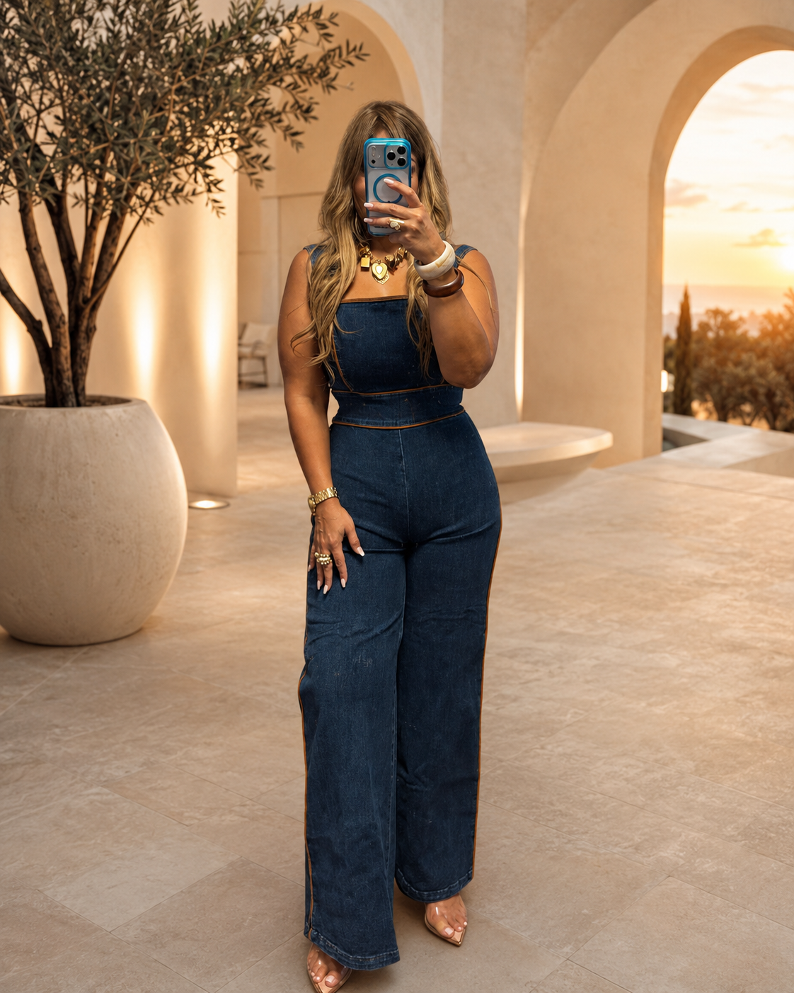 JUMSUIT JEAN CON LÍNEAS MARRON